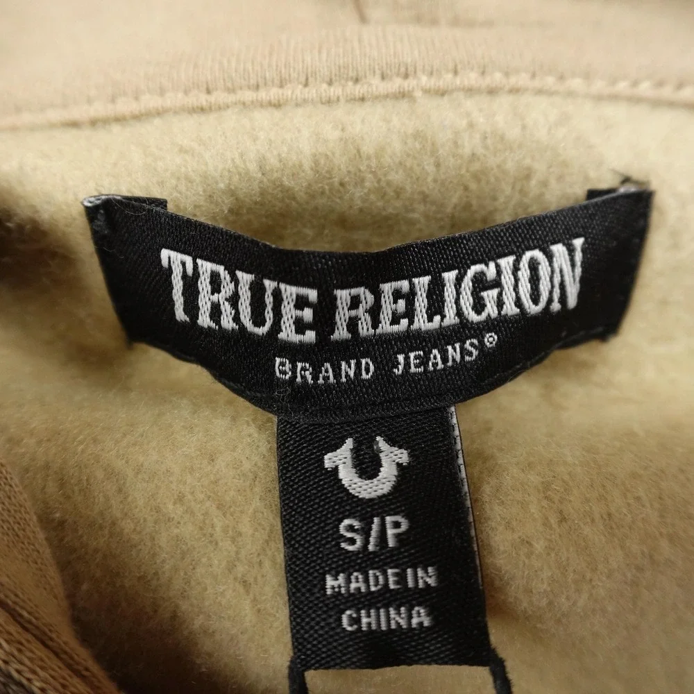 NEW True‎ Religion Hoodie Mens S Beige Horseshoe Logo Full Zip Sweatshirt Jacket